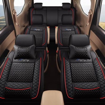 Jiachen, Baojun 730, Full Surround, Universal seat cover - 7-seater-ice-silk-black-and-red-middle-row-split-604015