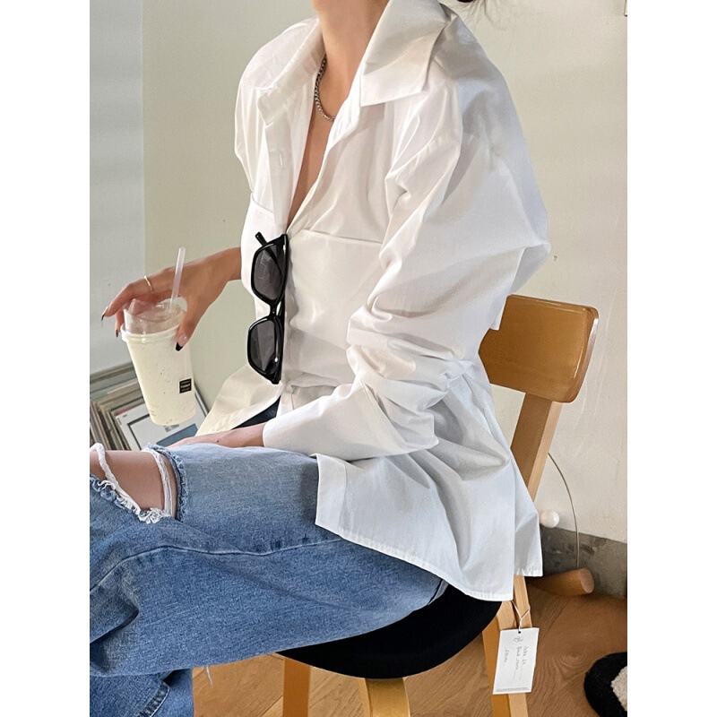 Foreign Trade Women's Elegant Lady Dongdaemun Back Tie Bow Shirt Long-sleeved Solid Color Shirt Loose Korean Style