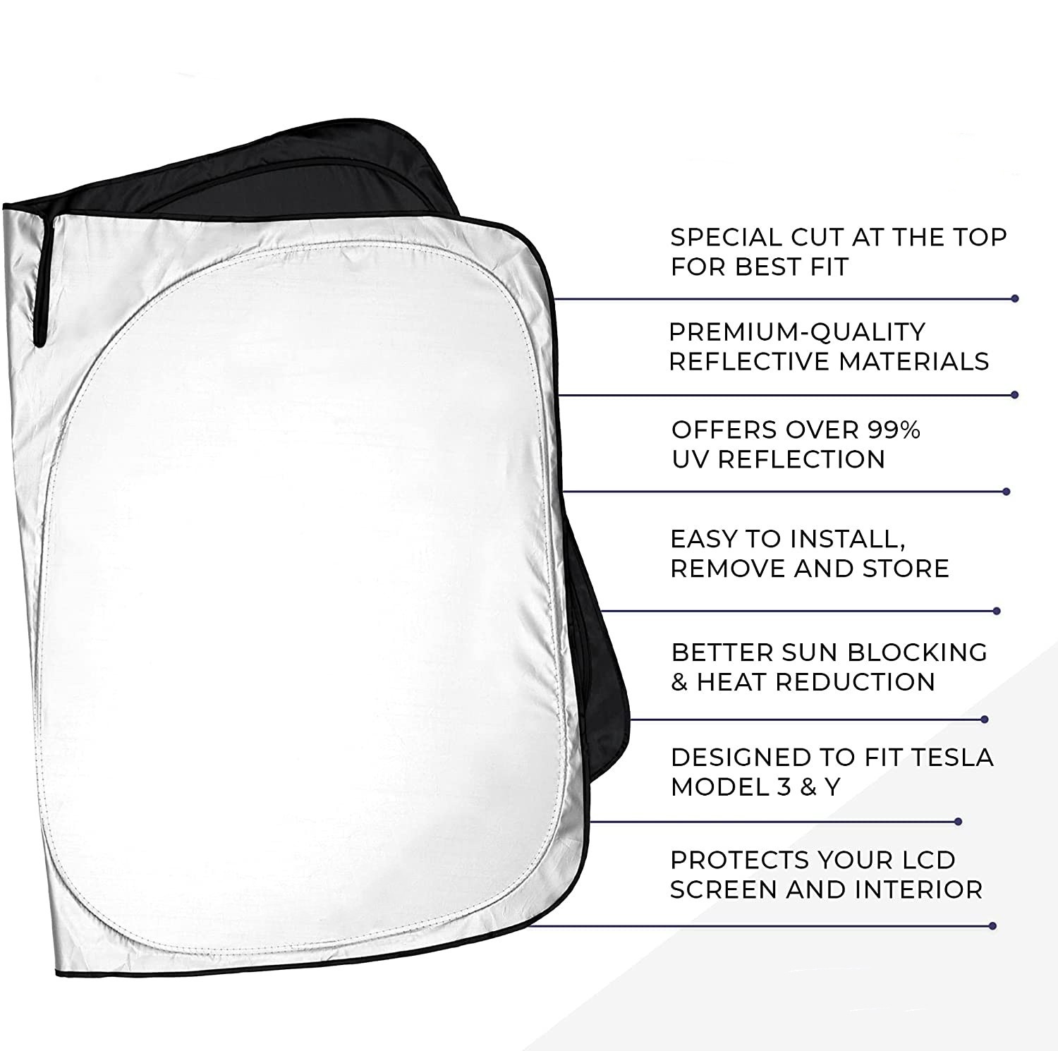 Tesla 21-26 Model 3-Model Y Special 190t Oxford Titanium Silver Sun Protection Foldable Car Sunshade