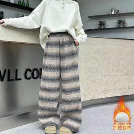 女童加绒裤子中大童加厚一体绒直筒阔腿裤女孩秋冬季保暖长裤外穿