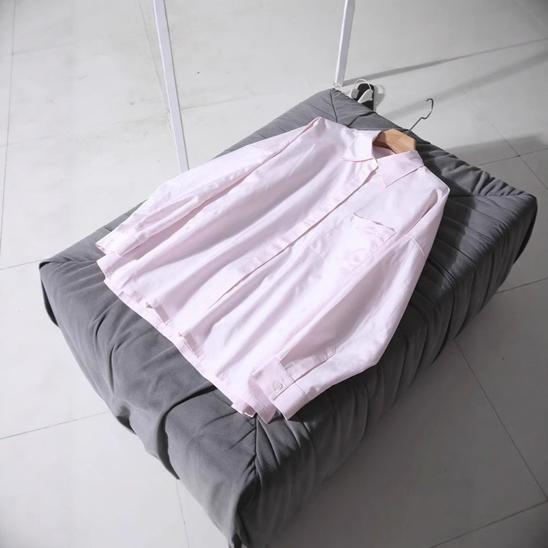 Skin-Friendly Breathable Cotton, High Back Slit, Side Slit, Light Pink Oversized Loose Shirt for Women, One-Piece Drop Shipping