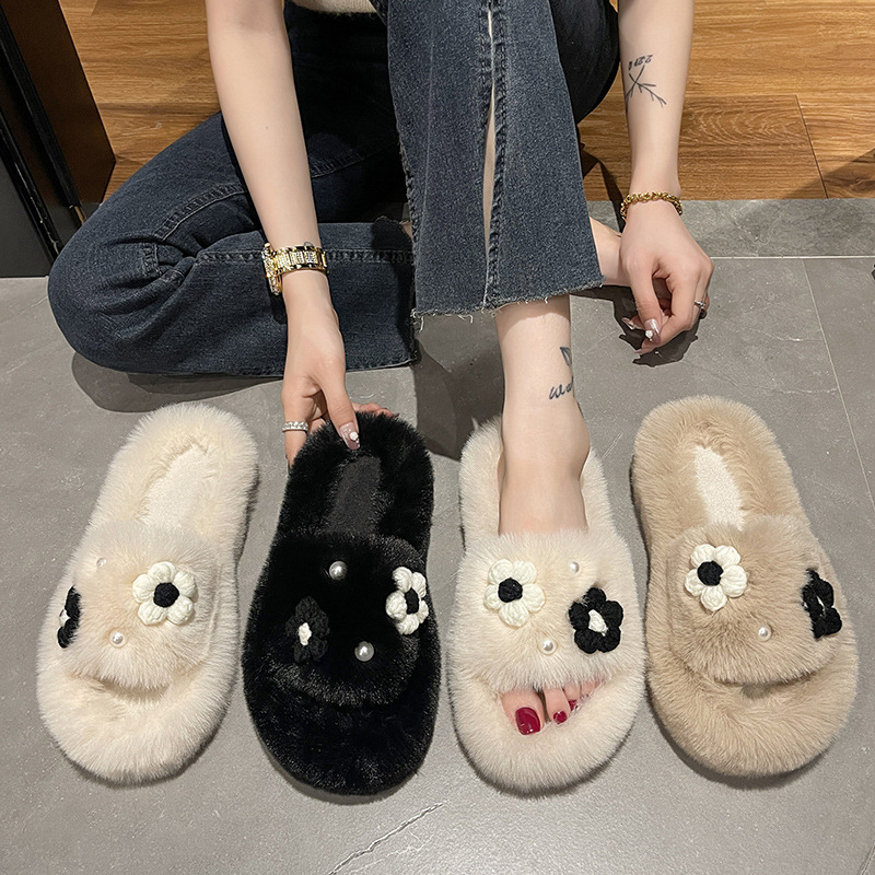 Thick-soled Mao Mao slippers women's 2022 autumn and winter New Online popular Korean style home all-match non-slip plush cotton slippers