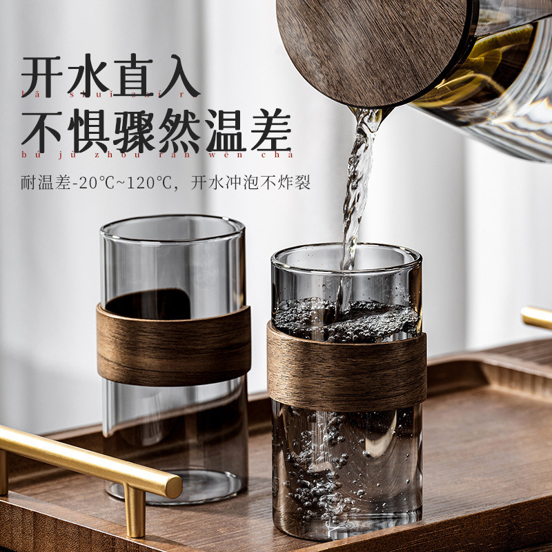 新しい中国風の高温耐性ガラス飲料カップセットホームリビングルームおもてなしライト高級ティーセットケトル|undefined