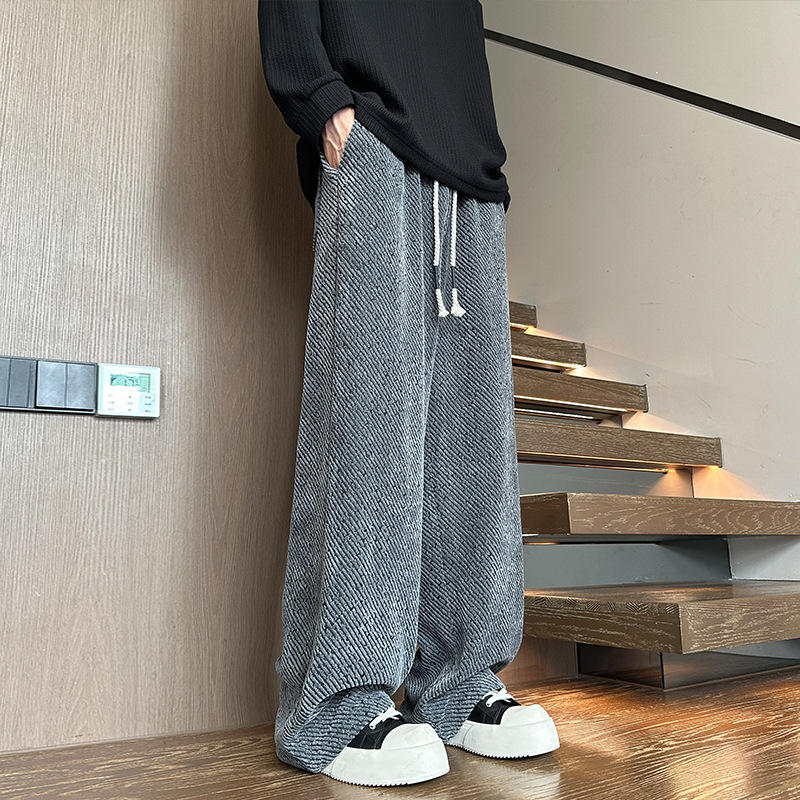 Lässige Freizeithose im Stil des alten Geldes für Frühling/Herbst: Amerikanischer Retro-Stil mit Zebramuster, gerades Bein, locker geschnitten, mit Kordelzug, Unisex._voghion.com