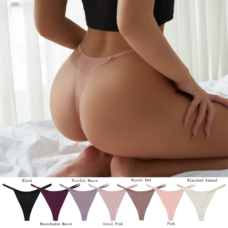 European and American Plus Size Low Waist Seamless Ice Silk Sexy T-pants Girls' Thongs Exquisite Strap One-piece Women's Underwear