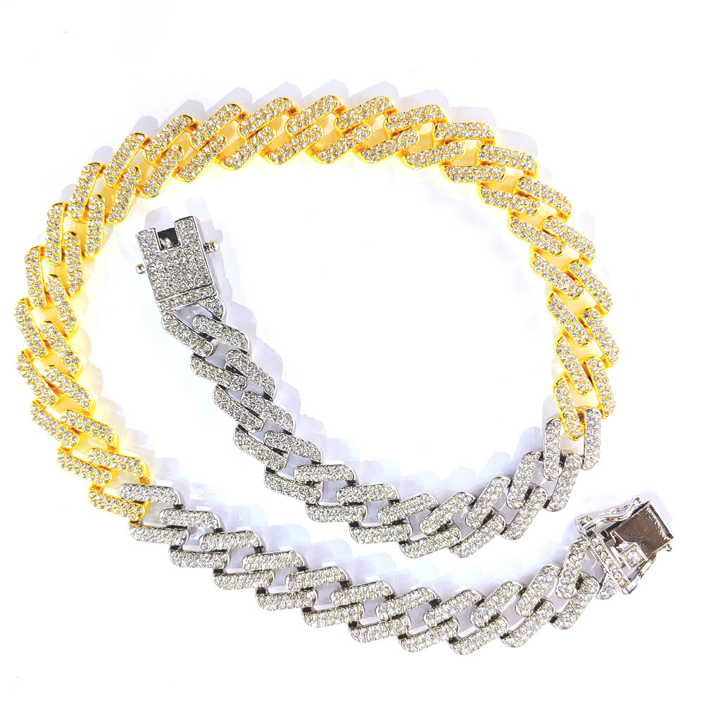 Hot selling 15mm diamond necklace with personalized design for men and women's hip-hop Cuban bracelet_voghion.com