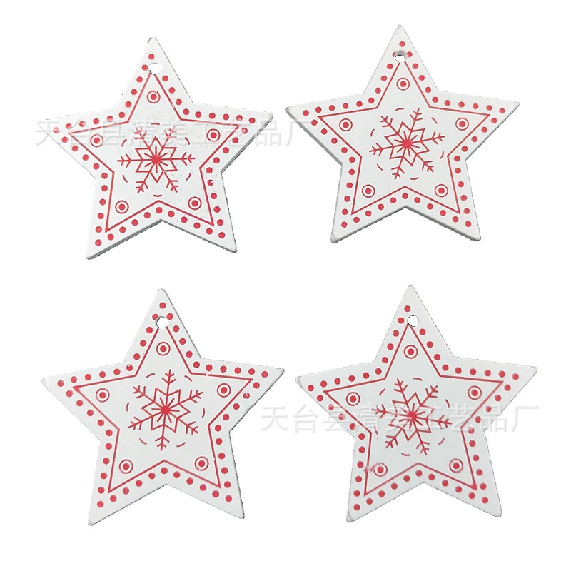 50mm blanco de madera/rojo Navidad estrella de cinco puntas colgante de madera 10 piezas en un paquete