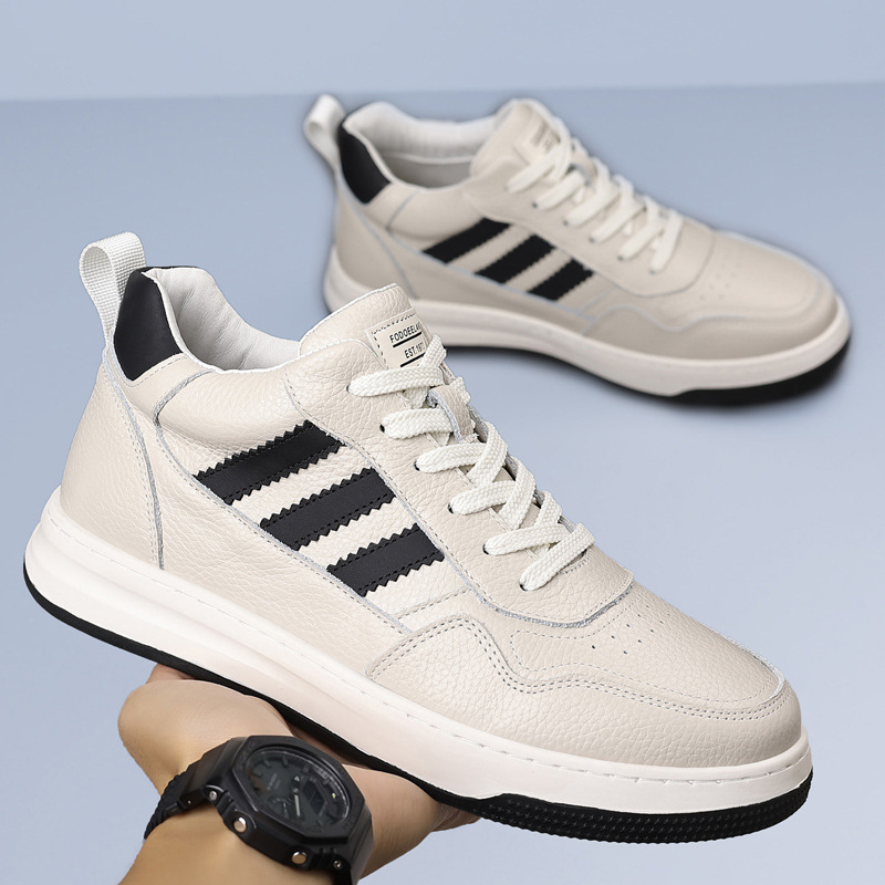 Invierno de piel de vaca nueva zapatos casuales de alto nivel para hombres, cuero real y terciopelo, zapatos de algodón cálido para hombres, zapatos blancos para hombres