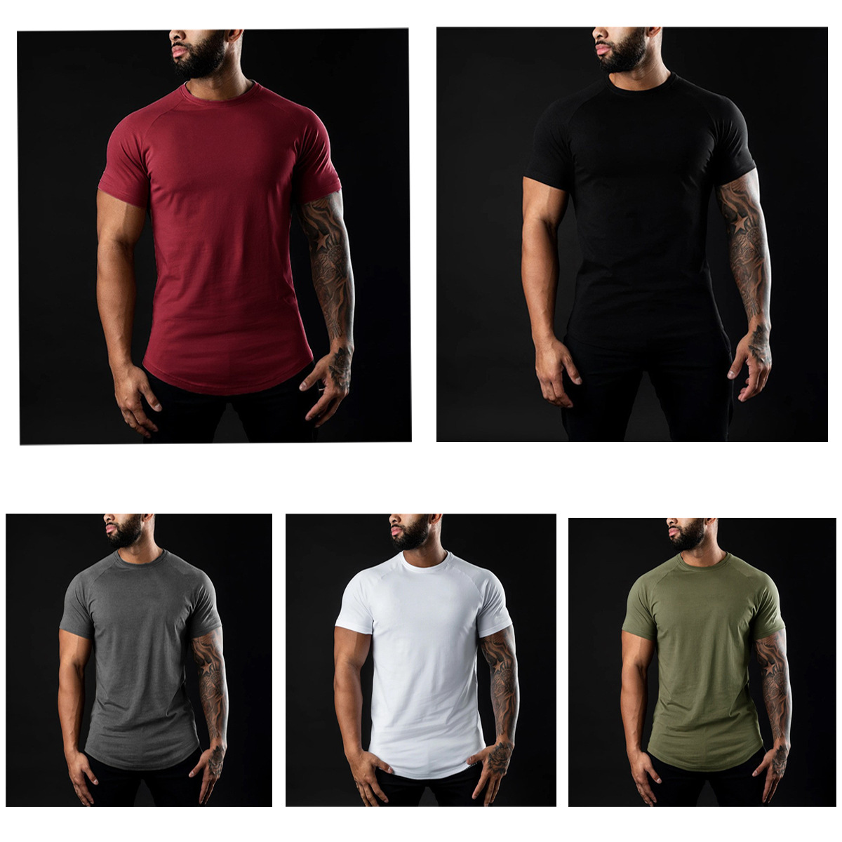 25 novas camisetas masculinas de verão transfronteiriças, esportivas, fitness, manga curta, algodão, soltas, cor pura, casuais, para treino.
