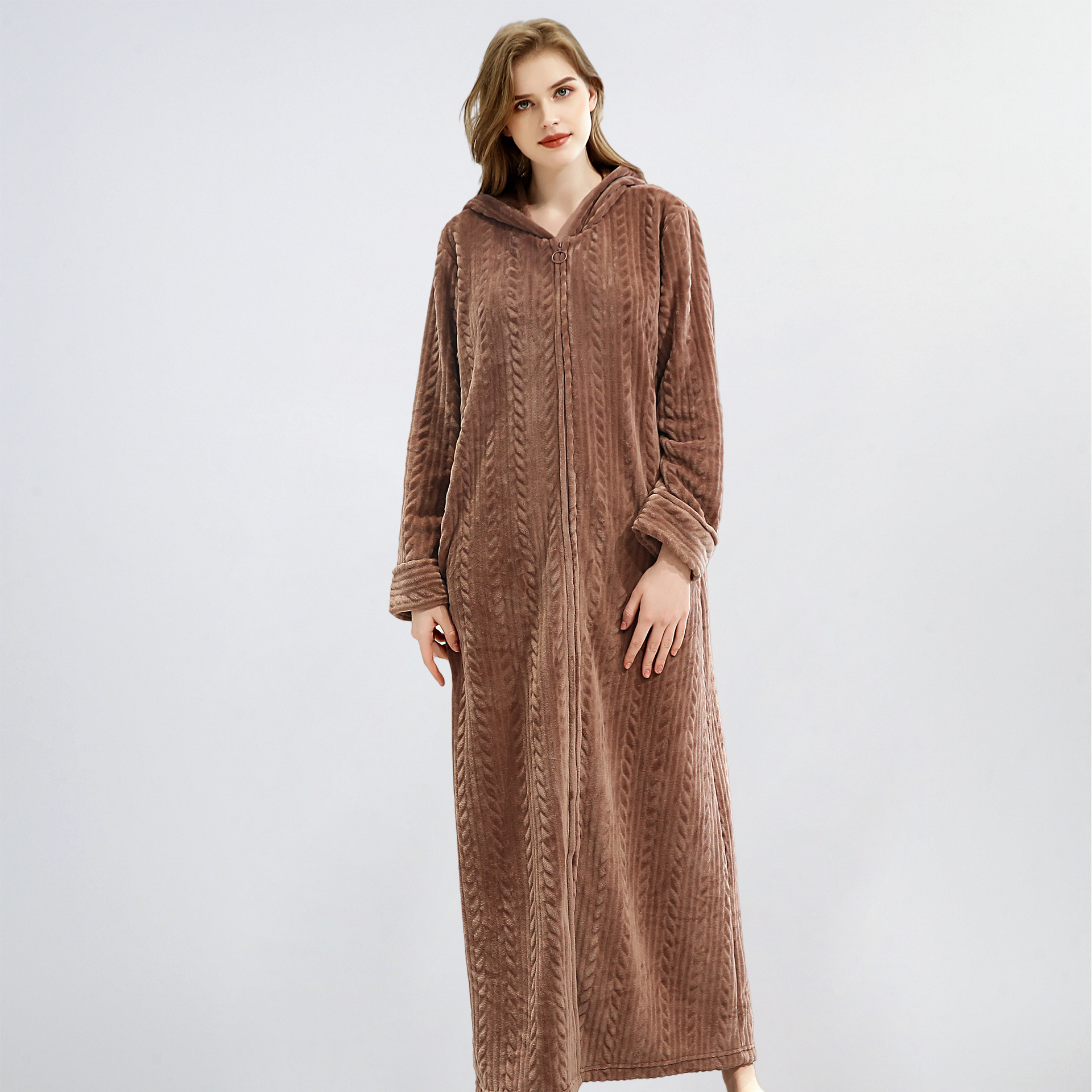 Camisón de franela para mujer invierno engrosado coral fleece manga larga más tamaño transfronterizo exclusivo fábrica al por mayor más tamaño Camisón con capucha