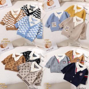 Baby fake two-piece sweater spring and autumn children's boys knitted cardigan 2024 autumn children's jacket coat wholesale