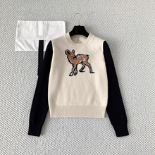 无yb不做货供南油档口 小香风小鹿提花撞色冰月针织毛衣女25秋冬