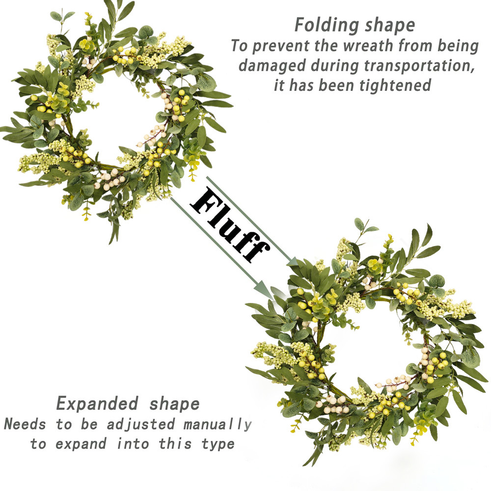 Simulación verde bayas de eucalyptus corona de primavera decoración del hogar mesa de comedor puertas colgantes hojas verdes artificiales de eucalipto