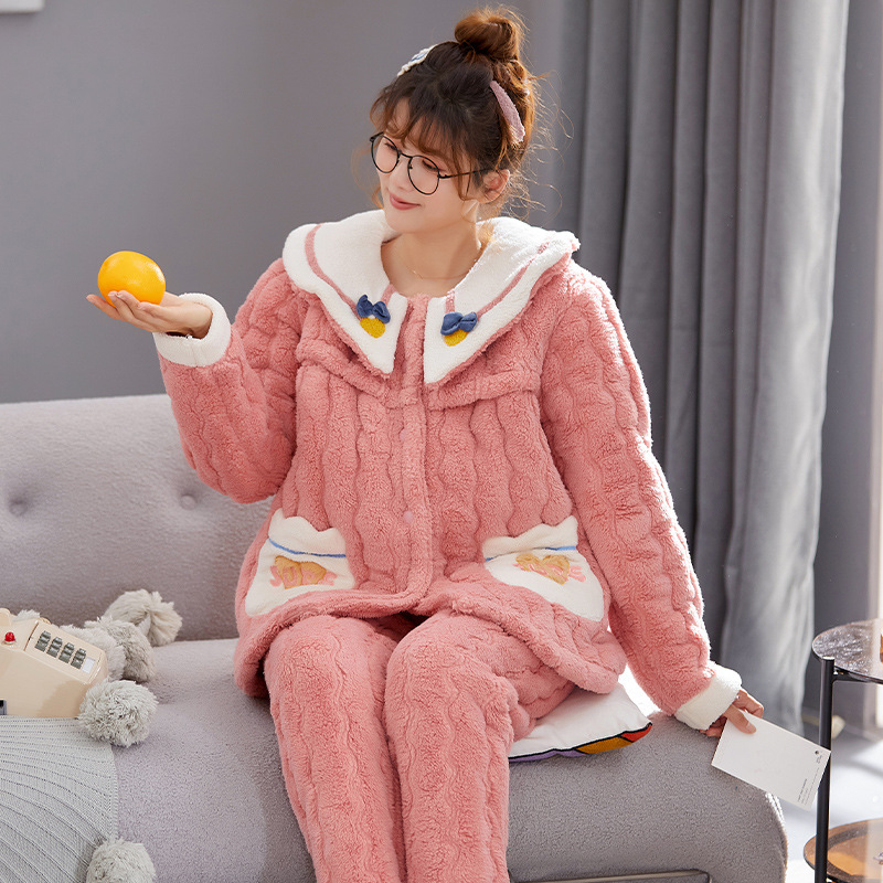 12 월 후드 겨울 3 층면 임산부 패딩 산호 양털 자카드 월간 잠옷 여성 간호 옷