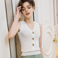背心女V领针织衫女春秋薄款弹力时尚百搭无袖打底衫2019夏季新款