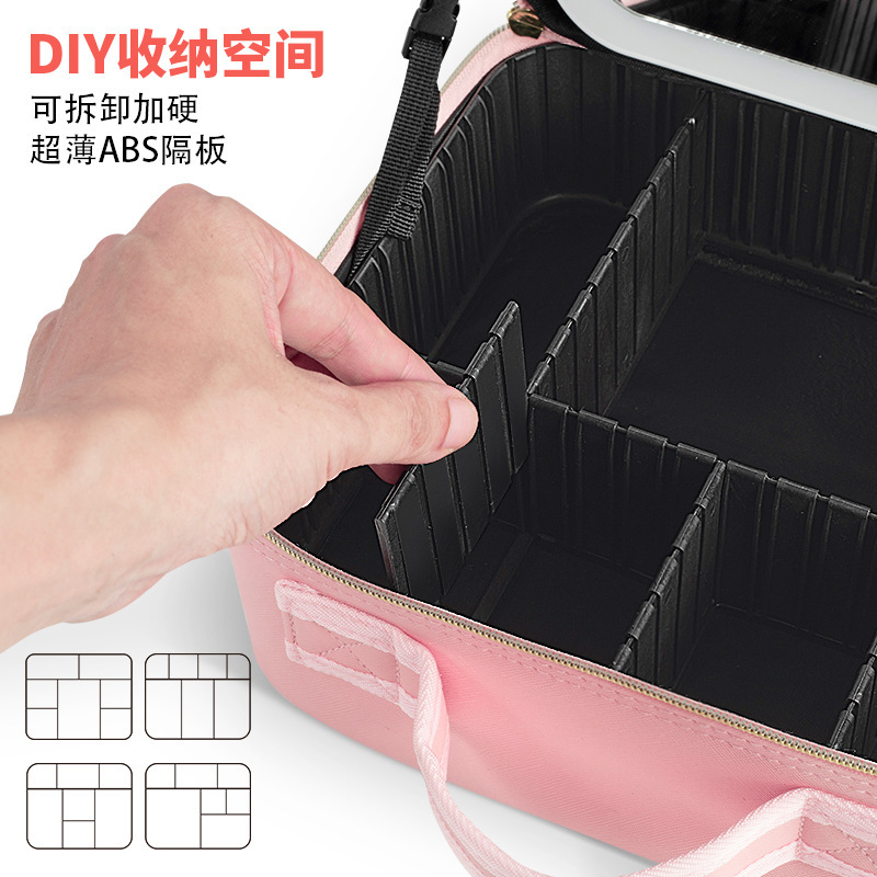 Nuevo bolso de maquillaje profesional portátil de gran capacidad con bolsa de cosméticos de PU ligera 4K superficie de vidrio HD personalizado al por mayor