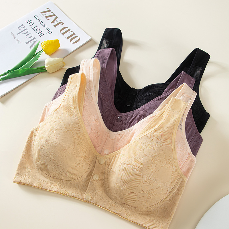 Large Size Cotton Lace Thin Front-Clasp Bra for Middle-Aged and Elderly Women, No Underwire, Manufacturer 8637