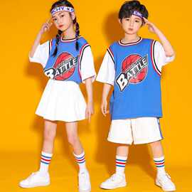 六一儿童表演服装蓝色运动风演出服小学生运动会啦啦队篮球宝贝夏