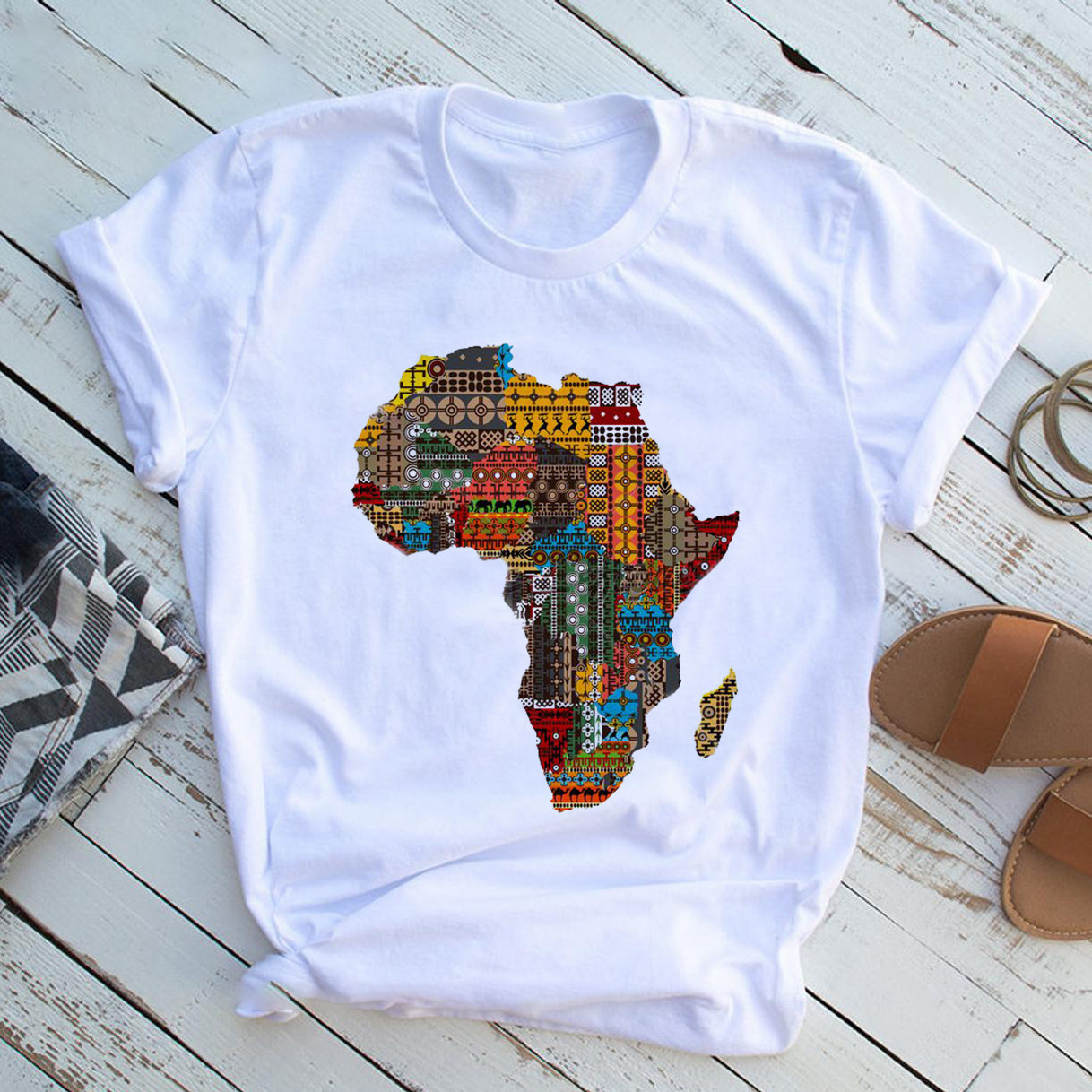 Loose Version Map Pattern Summer Season Wholesale Women'S Casual Map Short Sleeve Printing T-Shirts
