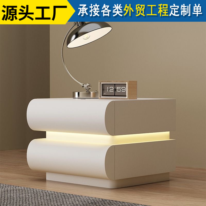 New Home Internet Celebrity Cream White Bedside Table Leather Italian Minimalist Bedroom Solid Wood Bedside Storage