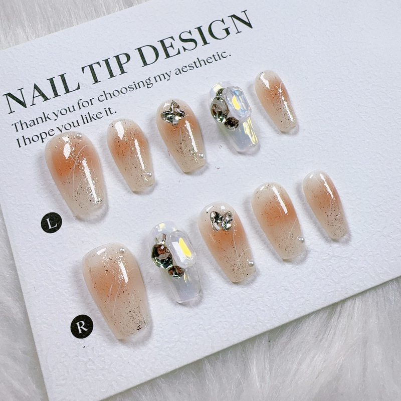 Gradient Brushed Acrylic Transparent Nail Art for Autumn and Winter, New Pearl Warm Color Series Wearable Nail Tips, Purely Handmade Gradient Brushed Acrylic Transparent Nail Art for Autumn and Winter, New Pearl Warm Color Series Wearable Nail Tips, Purely Handmade