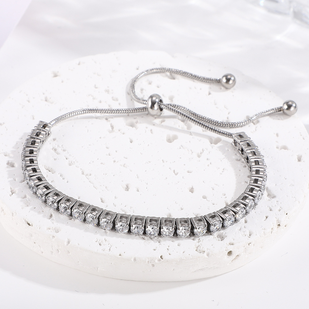 11g Weight Zircon Inlay Material Bracelets Classification Titanium Steel Chain Material 1 Piece Quantity Daily Occasion Titanium Steel Material Geometric Pattern Unisex Gender Inlay Design Shiny Style Shiny Geometric Titanium Steel Zircon Bracelets In Bulk 9