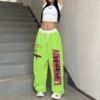 016 white waist green pants