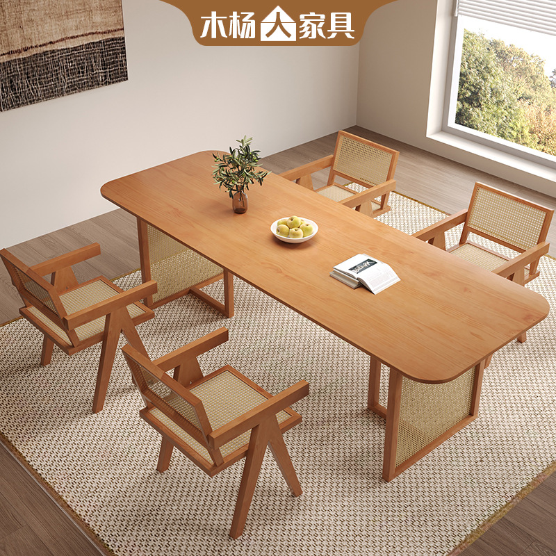 Wooden Oyakudon Japanese Woven Vine Table, Home Office Living Room Dining Table, Small Hotel Negotiation Table, Rustic Original Wood Style