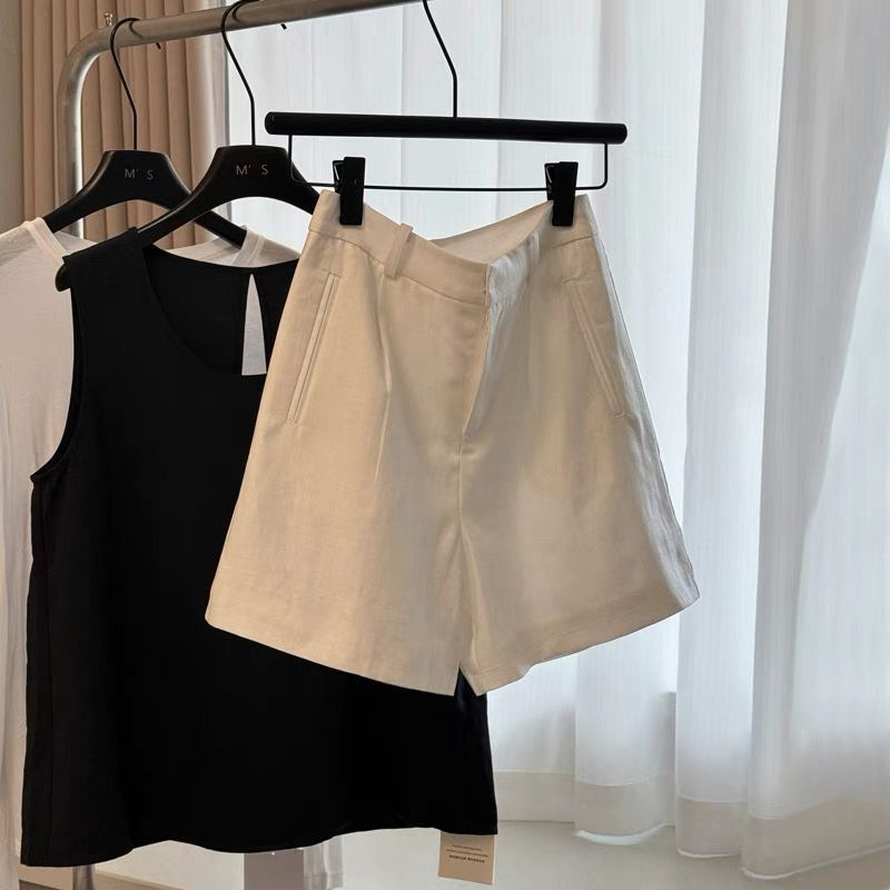 Guangzhou Thirteen Lines Popular Style ~ Slimming A-Line High-End Linen Suit Wide-Leg Shorts for Women Versatile Slimming