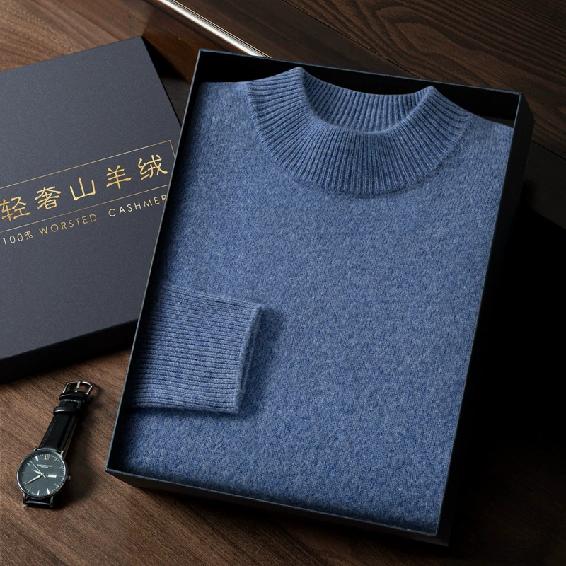 Colored cashmere fashionable knitted sweater, increased thickness, high collar