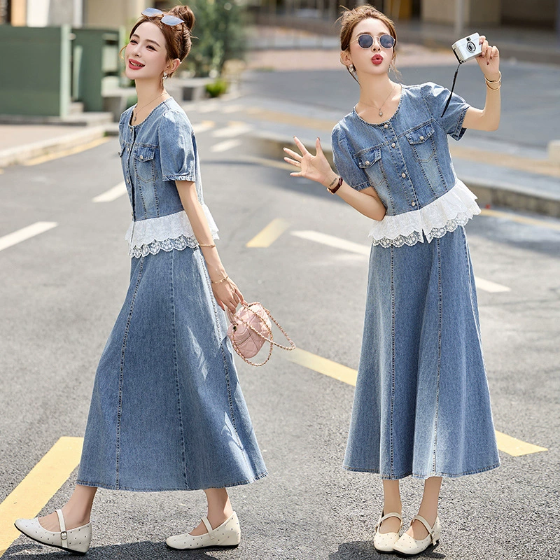 Xiao Xiangfeng джинсовый набор женский летний 2025 новый премиум-стиль тонкий, покрывающий живот, уменьшая возраст, юбка из двух частей