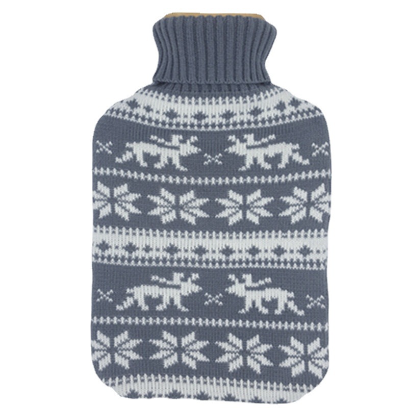 Nueva bolsa de agua caliente abrigo de punto jacquard bolsa de agua caliente de lana cubierta de punto de calentamiento de la mano de inyección de agua de pie portátil