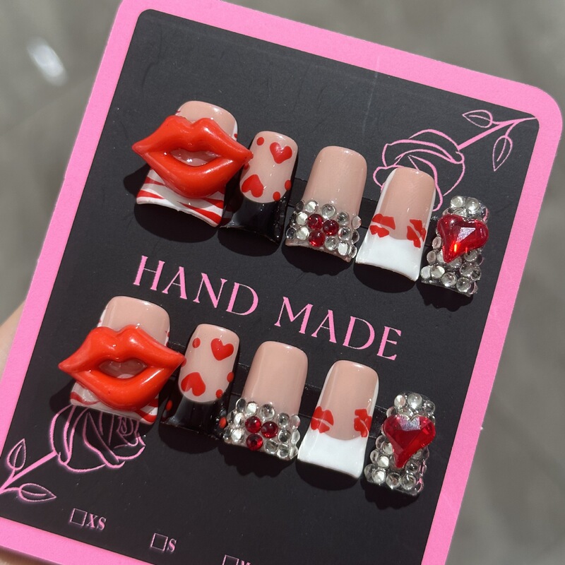 【Hot Kiss】Foreign Trade European and American Cross-Border Export Sweet Cool Style Duckbill Nails Black and White French Handmade Wearable Nails 【Hot Kiss】Foreign Trade European and American Cross-Border Export Sweet Cool Style Duckbill Nails Black and White French Handmade Wearable Nails