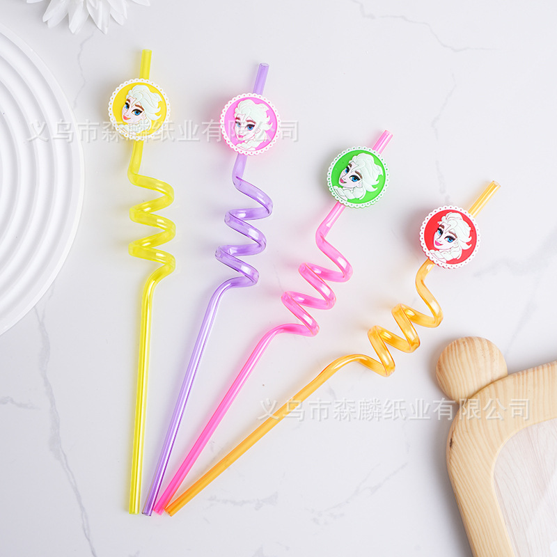 Transfronterizo Amazon dibujos animados forma paja creativa fiesta de cumpleaños decoración espiral curvado arte paja al por mayor