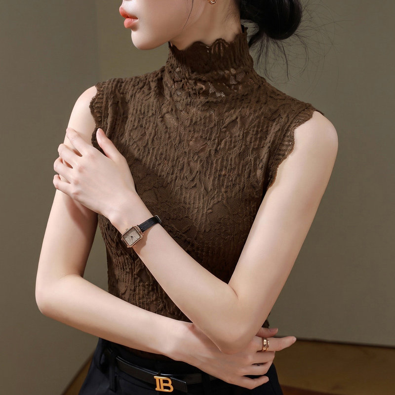 2026 New Maillard High Collar Lace Vest for Women, Slim Fit Sleeveless Base Layer Top for Autumn, Wholesale Supply 2026 New Maillard High Collar Lace Vest for Women, Slim Fit Sleeveless Base Layer Top for Autumn, Wholesale Supply