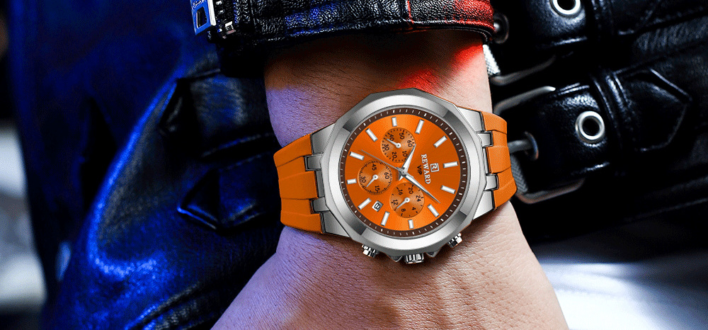 Reward skin-friendly silicone band quartz sports men's watch cross-border best-selling multi-function watch three eyes and six hands calendar_voghion.com
