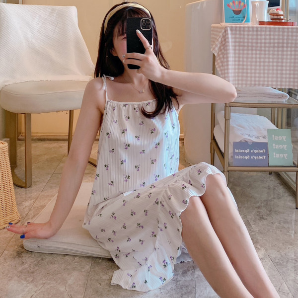 Nueva pijamas de las mujeres camisón de la liga linda Corea del Sur suelta de encaje chica verano desgaste en el hogar vestido de una sola pieza se puede usar fuera