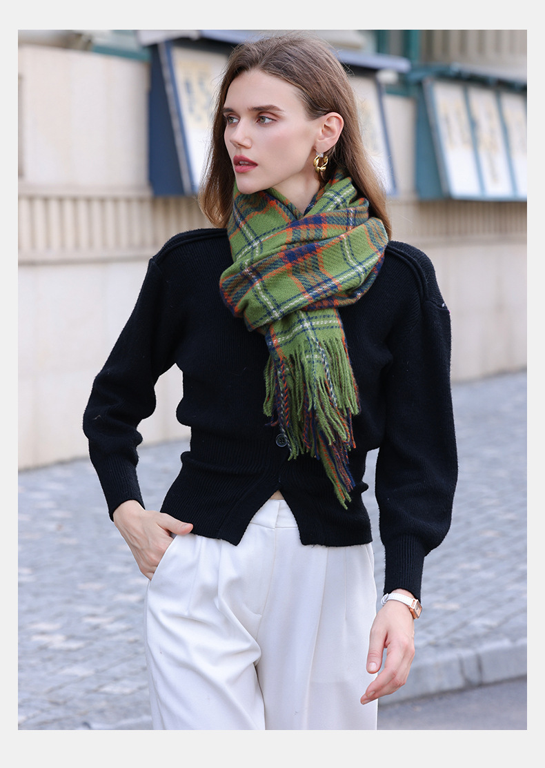 Christmas New Scarf Women's Winter Cashmere Checkered Fashion Versatile Warm Student Ins Tassel Shawl_voghion.com