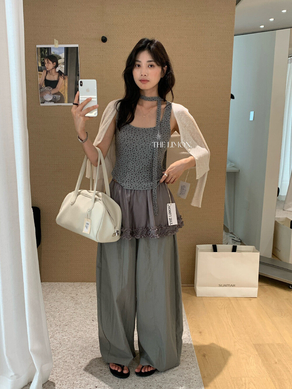 Quần culottes nữ ống rộng cạp cao phong cách Hàn Quốc, thiết kế giả hai lớp viền bèo nhún — màu trắng, màu xám, màu kaki chi tiết 27