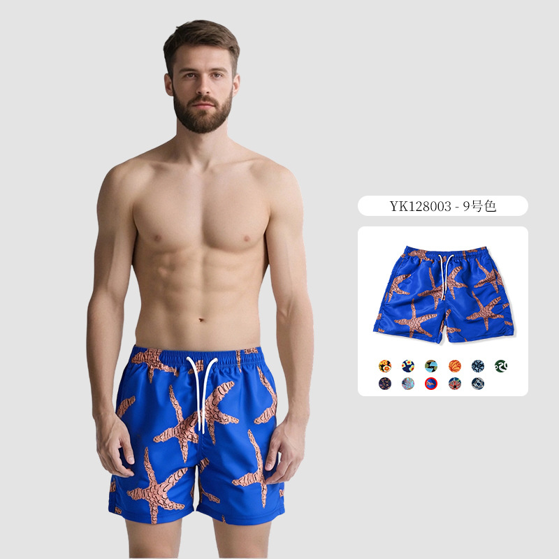 Pantalones de cuatro puntos con estampado de piel de melocotón para hombre de verano Pantalones de baño casuales de tamaño europeo Pantalones de playa de vacaciones de surf de secado rápido