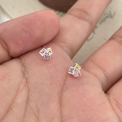 甜美可爱彩色方糖闪钻耳钉简约小巧气质耳环2025秋冬新款耳饰女