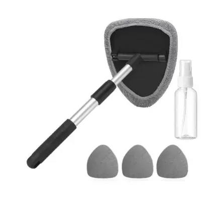 Car cleaning tools | Car Window Brush Set - one-set-pentagonal-telescopic-pole-4-gray-cloth-covers-spray-bottle