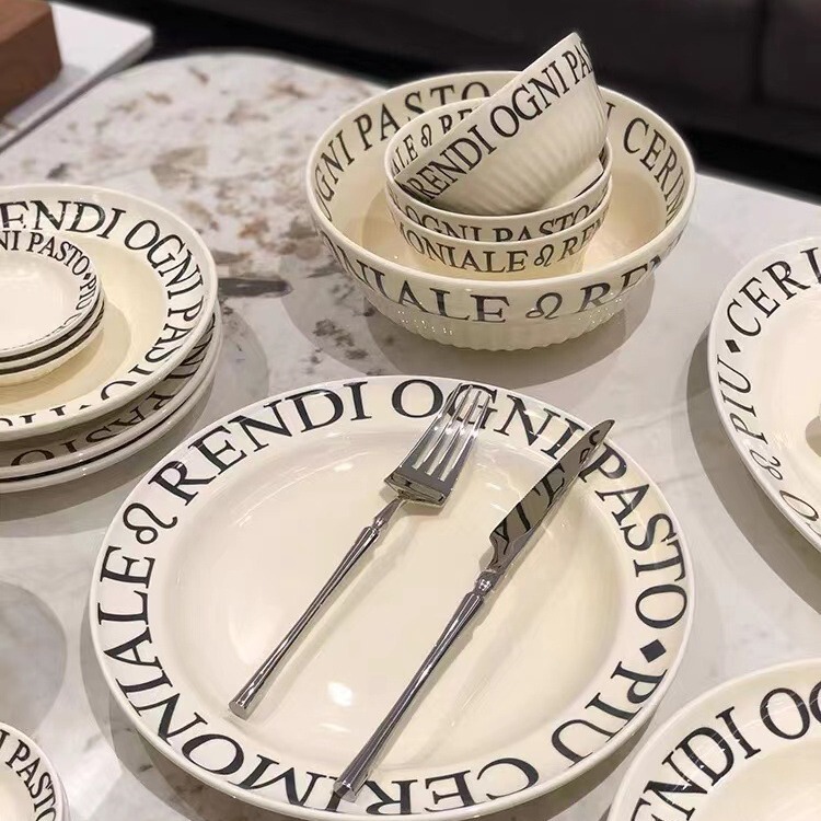 French cream English ceramic bowl plate combination tableware underglaze home restaurant dish dessert plate salad bowl