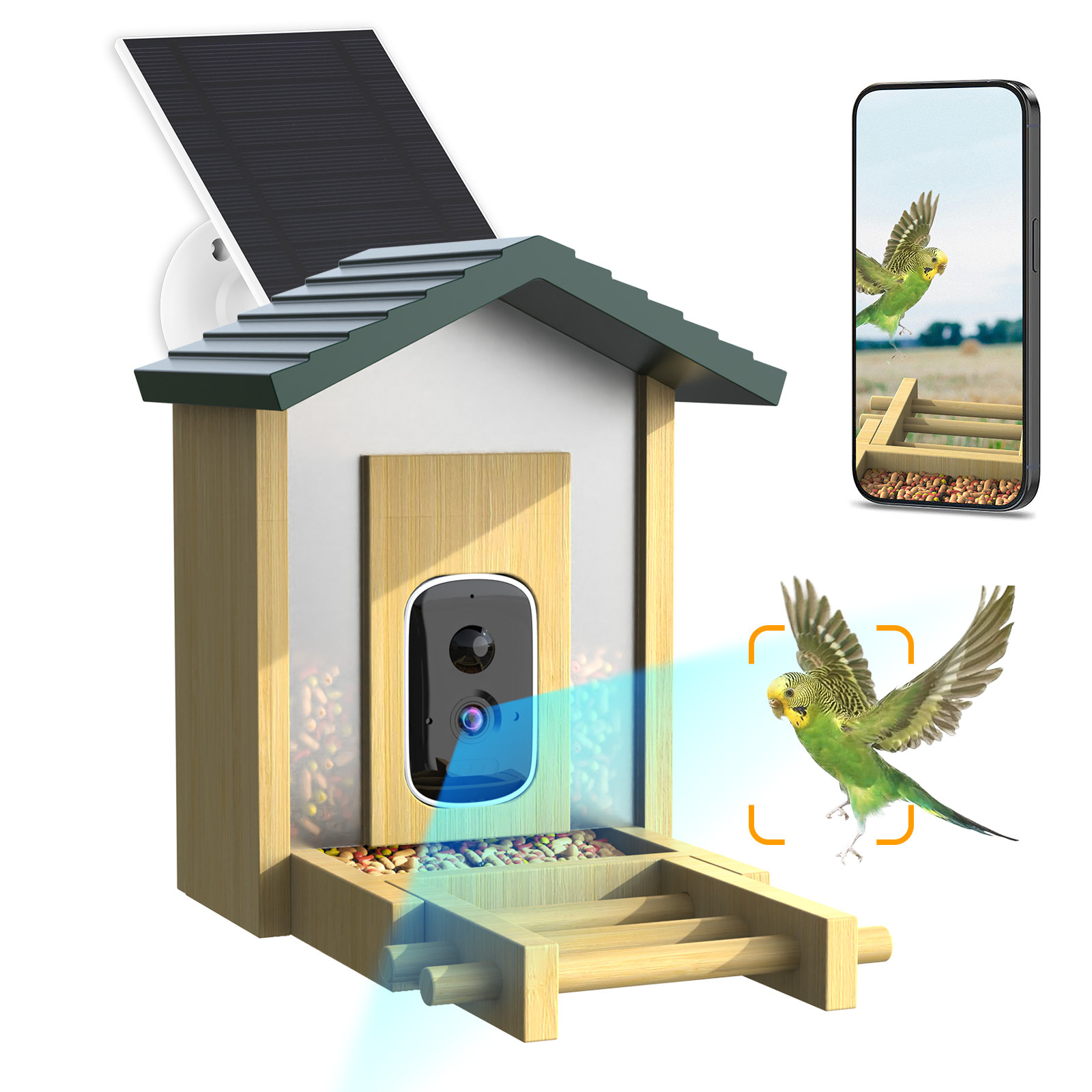 Comedero Inteligente para Pájaros de Bambú y Madera de Fábrica, Reconocimiento de Aves por IA, Comedero para Mascotas de Alta Definición de 5MP, Producto de Venta Caliente Transfronterizo 2
