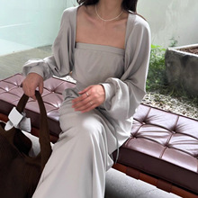 秋上新【LABEL】意法韩版慵懒风时尚短外套+抹胸设计感连衣裙套装