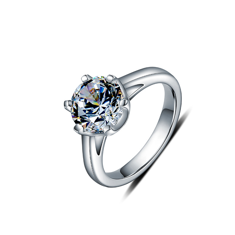 925 plata esterlina anillo de diamante de diamante de lujo ligero de moda clásica simple 1 quilate anillo de seis patas propuesta de boda anillo de diamante