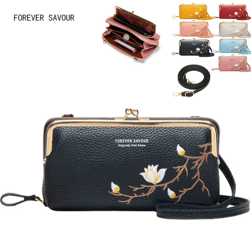 2024 New Spring Embroidery Fashion Mobile Phone Small Bag Large Capacity Ladies Crossbody Bag Shoulder Mobile Phone Bag Women Wholesale