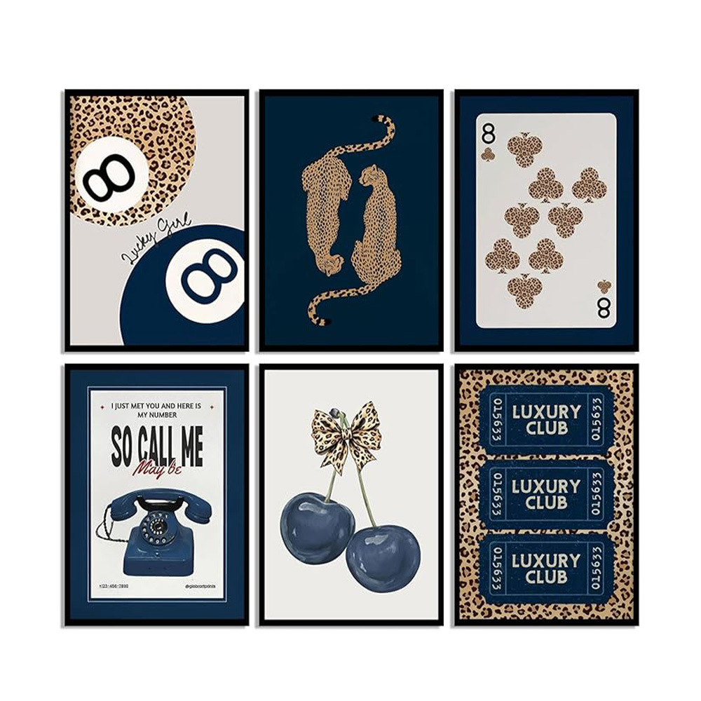 Cross-Border Amazon Temu Navy Blue Fashion Leopard Print Art Poster Background Wall Bedroom Living Room Decorative Art Painting