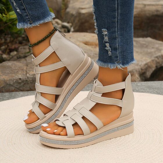 Cross-border foreign trade plus size thick-soled sandals women's 2024 summer new fashion Roman wedge women's shoes 43 yards independent station