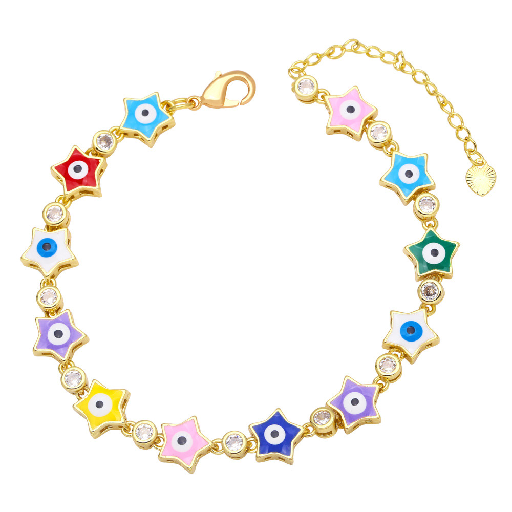 European And American Demon Eye Bracelet Color Dripping Eyes Star Copper Zircon Bracelet display picture 3